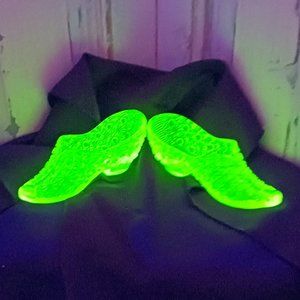 Pair of Vintage Uranium Glass Slipper Shoes